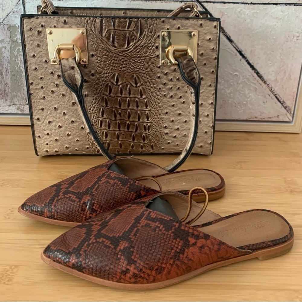 Madewell The Emilia Mule in Snake Embossed Leather Slides Size 5.5
